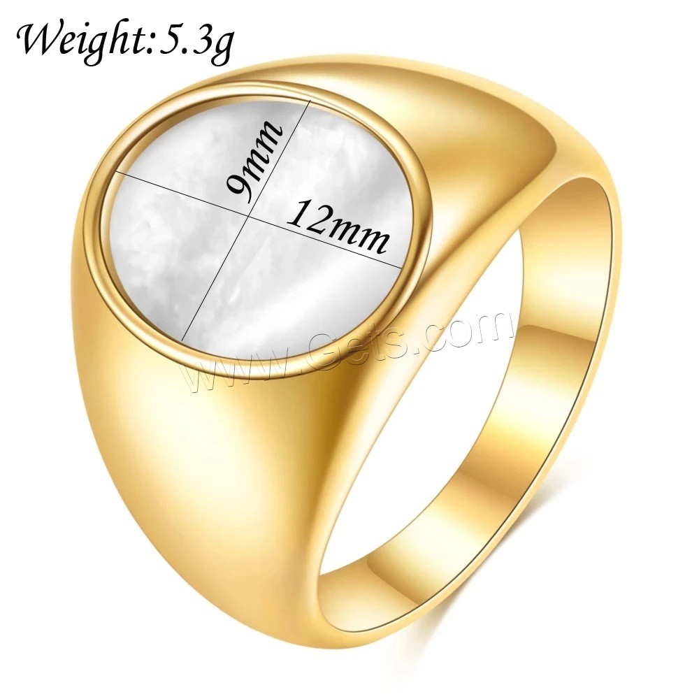 Emaille Edelstahl Ringe, 304 Edelstahl, mit Weiße Muschel, rund, Vakuum-Ionen-Beschichtung, unisex & verschiedene Größen vorhanden & verschiedene Stile für Wahl, 9x12mm, Größe:6-10, verkauft von PC