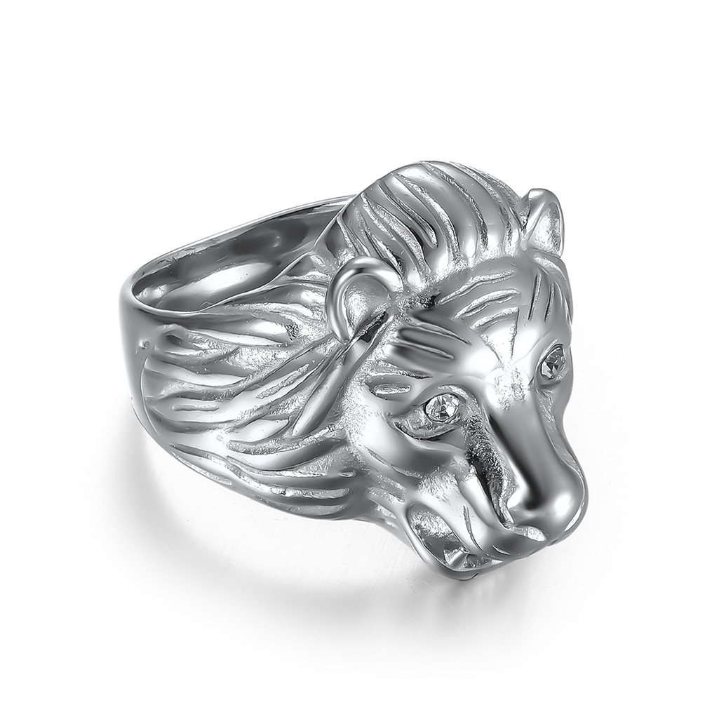 304 Stainless Steel Finger Ring, Lion, Vacuum Ion Plating, different size for choice & for man & with rhinestone, more colors for choice, 24mm, US Ring Size:8-12, Sold By PC