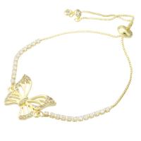 Cubic Zirconia Micro Pave Brass Bracelet, Butterfly, gold color plated, Adjustable & micro pave cubic zirconia & for woman & hollow Approx 10 Inch 