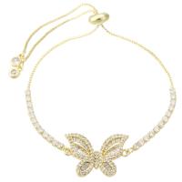 Cubic Zirconia Micro Pave Brass Bracelet, Butterfly, gold color plated, Adjustable & micro pave cubic zirconia & for woman Approx 10 Inch 