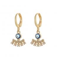 Huggie Hoop Drop Earring, Brass, gold color plated, evil eye pattern & micro pave cubic zirconia & for woman & enamel 