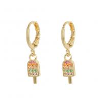 Huggie Hoop Drop Earring, Brass, Ice Cream, gold color plated, micro pave cubic zirconia & for woman, multi-colored 