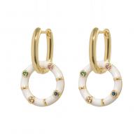 Huggie Hoop Drop Earring, Brass, gold color plated, micro pave cubic zirconia & for woman & enamel 