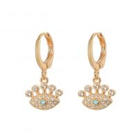 Huggie Hoop Drop Earring, Brass, Eye, gold color plated, micro pave cubic zirconia & for woman 