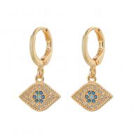 Huggie Hoop Drop Earring, Brass, Eye, gold color plated, micro pave cubic zirconia & for woman 