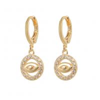 Huggie Hoop Drop Earring, Brass, gold color plated, micro pave cubic zirconia & for woman & hollow 