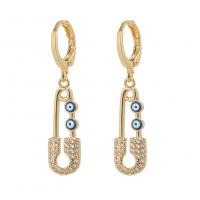 Huggie Hoop Drop Earring, Brass, Paper Clip, gold color plated, evil eye pattern & micro pave cubic zirconia & for woman & enamel & hollow 