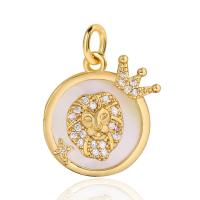 Cubic Zirconia Micro Pave Brass Pendant, with Shell, Lion, plated, micro pave cubic zirconia 