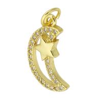 Colgante de Micro Pavé de Zirconía Cúbica, metal, Luna y estrella, chapado en color dorado, Joyería & micro arcilla de zirconia cúbica & para mujer, dorado, 9x16x2mm, agujero:aproximado 3mm, Vendido por UD