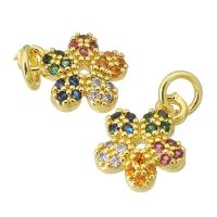 Colgante de Micro Pavé de Zirconía Cúbica, metal, Flor, chapado en color dorado, Joyería & Bricolaje & micro arcilla de zirconia cúbica, multicolor, 8x10x2mm, agujero:aproximado 2mm, Vendido por UD