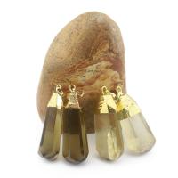 Natural Quartz Pendants, with Brass, gold color plated, Unisex 