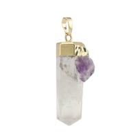 Natural Quartz Pendants, Clear Quartz, with Amethyst & Brass, Conical, gold color plated, Unisex, clear 