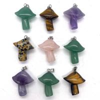 Gemstone Brass Pendants, with Brass, mushroom, silver color plated, DIY 