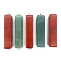 Gemstone Brass Pendants, Red Jasper, with Green Aventurine & Brass, Rectangle, silver color plated, DIY 