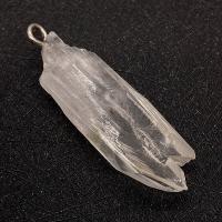 Natural Quartz Pendants, Clear Quartz, with Brass, irregular, silver color plated, DIY, white, 6x30- 