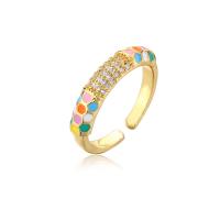 Cubic Zirconia Micro Pave Brass Finger Ring, gold color plated, micro pave cubic zirconia & for woman & enamel 18mm 