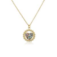 Cubic Zircon Micro Pave Brass Necklace, gold color plated & micro pave cubic zirconia & for woman & enamel Approx 17.7 Inch 