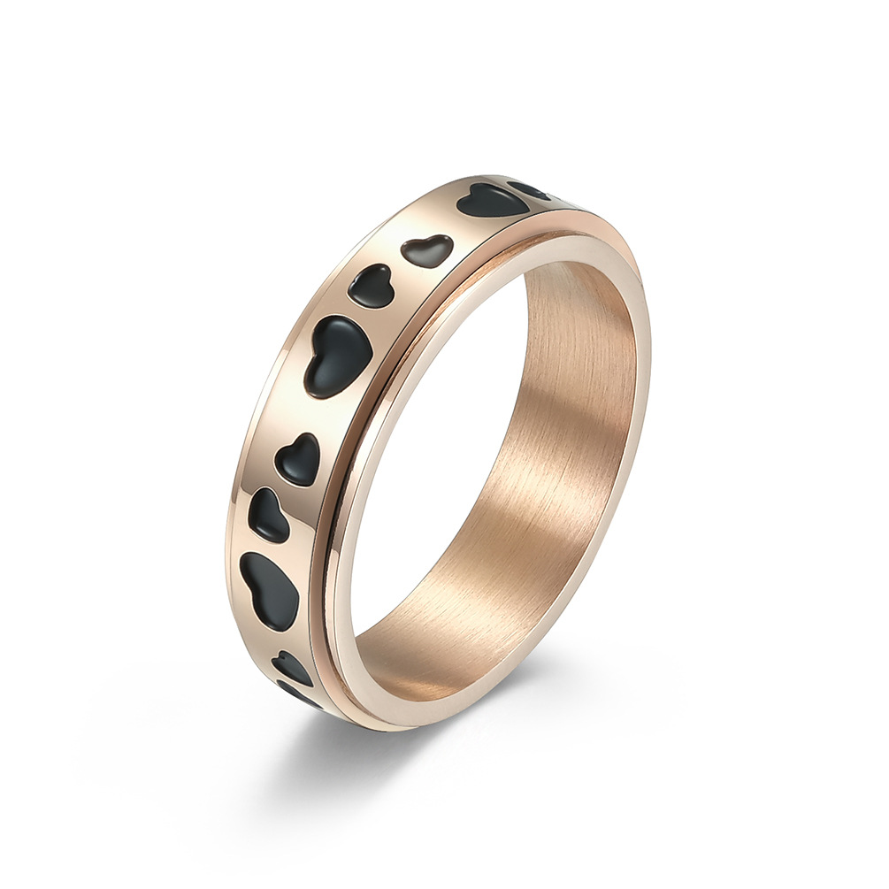 Edelstahl Fingerring, 304 Edelstahl, Vakuum-Ionen-Beschichtung, drehbare & unisex & mit einem Muster von Herzen & verschiedene Größen vorhanden, keine, 6mm, Größe:5-12, verkauft von PC