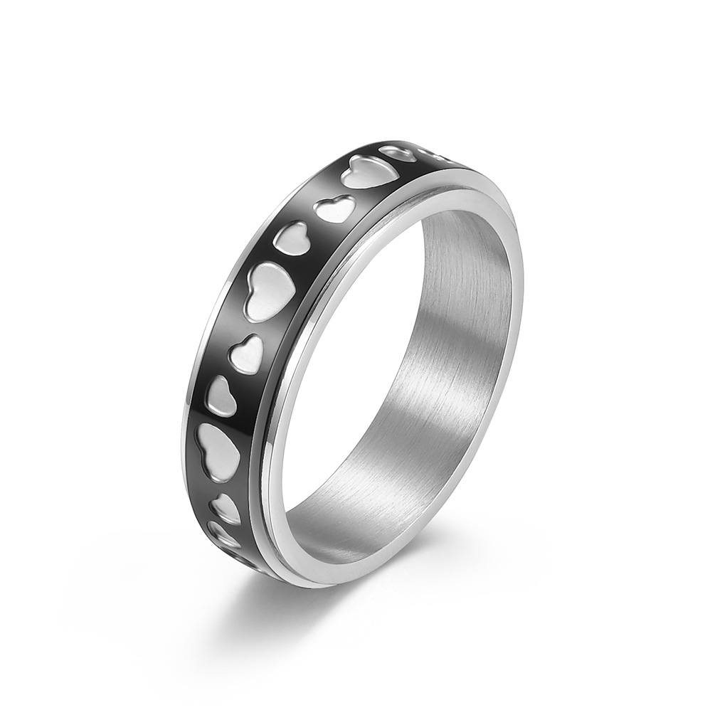 Edelstahl Fingerring, 304 Edelstahl, Vakuum-Ionen-Beschichtung, drehbare & unisex & mit einem Muster von Herzen & verschiedene Größen vorhanden, keine, 6mm, Größe:5-12, verkauft von PC