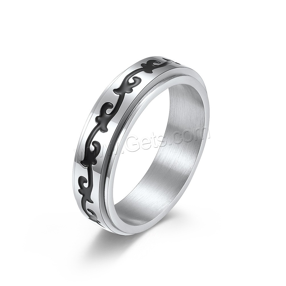 Edelstahl Fingerring, 304 Edelstahl, Vakuum-Ionen-Beschichtung, drehbare & unisex & verschiedene Größen vorhanden & Schwärzen, keine, 6mm, Größe:6-12, verkauft von PC