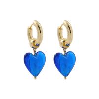 Huggie Hoop Drop Earring, Zinc Alloy, with Acetate, Heart, gold color plated, fashion jewelry & for woman 