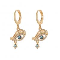 Huggie Hoop Drop Earring, Brass, gold color plated, evil eye pattern & micro pave cubic zirconia & for woman & enamel 