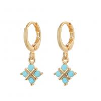 Huggie Hoop Drop Earring, Brass, gold color plated, micro pave cubic zirconia & for woman, blue 