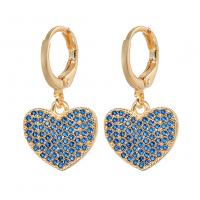 Huggie Hoop Drop Earring, Brass, Heart, gold color plated, micro pave cubic zirconia & for woman 