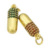 Colgante de Micro Pavé de Zirconía Cúbica, metal, Cápsulacaja fuertemente cerrada, chapado en color dorado, Joyería & Bricolaje & micro arcilla de zirconia cúbica, más colores para la opción, 6x17x6mm, agujero:aproximado 3mm, Vendido por UD