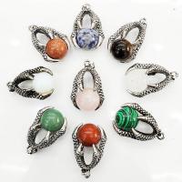 Gemstone Jewelry Pendant, Titanium Steel, with Natural Stone, Claw, plated, DIY 