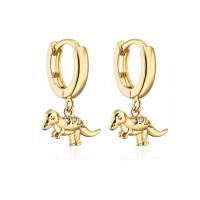 Huggie Hoop Drop Earring, Brass, Dinosaur, gold color plated & micro pave cubic zirconia & for woman 