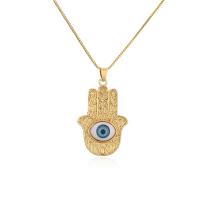 Handgemachte Messinghalskette, Messing, mit Kunststoff, Evil Eye Hamsa, goldfarben plattiert, für Frau, keine, 26x44mm, Länge:ca. 17.7 ZollInch, verkauft von PC