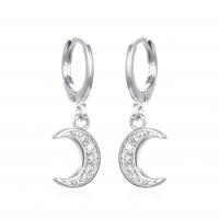 Huggie Hoop Drop Earring, Brass, Moon, plated, micro pave cubic zirconia & for woman 10.6mm 