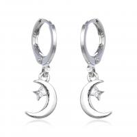 Huggie Hoop Drop Earring, Brass, Moon and Star, plated, micro pave cubic zirconia & for woman 