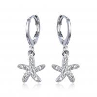 Brass Huggie Hoop Drop Earring, Starfish, plated, micro pave cubic zirconia & for woman 10.6mm 