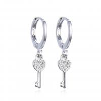 Huggie Hoop Drop Earring, Brass, Key, plated, micro pave cubic zirconia & for woman 10.3mm 