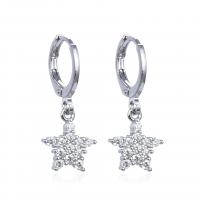 Huggie Hoop Drop Earring, Brass, Star, plated, micro pave cubic zirconia & for woman 9.6mm 