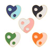 El esmalte Broche, aleación de zinc, Corazón, chapado en color dorado, Tai Ji & unisexo, más colores para la opción, 28x28mm, 10PCs/Grupo, Vendido por Grupo