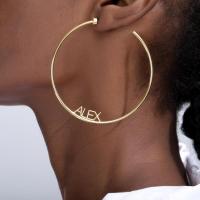 Boucle d'oreille en acier inoxydable Hoop, Acier inoxydable 304, Placage ionique sous vide, Chaque texte personnalisé doit être inférieur à 10 lettres & bijoux de mode & pour femme, doré, 70mm, Vendu par paire