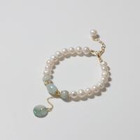 Kultivierten Süßwasser Perle Messing Armband, Natürliche kultivierte Süßwasserperlen, mit Jade & Messing, Messing Karabinerverschluss, für Frau, gemischte Farben, 7-8mm, Länge:21.5 cm, verkauft von PC