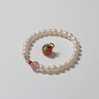 Kultivierten Süßwasser Perle Messing Armband, Natürliche kultivierte Süßwasserperlen, mit Strawberry Quartz & Messing, für Frau, gemischte Farben, 6-6.5mm, Länge:ca. 21 cm, verkauft von PC