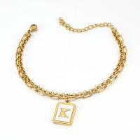 Edelstahl Charm Armband, 304 Edelstahl, mit Muschel, mit Verlängerungskettchen von 1.97inch, 18K vergoldet, Doppelschicht & verschiedene Muster für Wahl & für Frau, goldfarben, 12x18mm, Länge:ca. 6.1 ZollInch, verkauft von PC