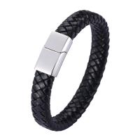 Cuir bracelet, avec acier inoxydable 316L, Placage de couleur argentée, bijoux de mode & longueur différente pour le choix & pour homme, plus de couleurs à choisir, 12mm, Vendu par PC