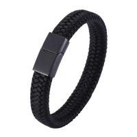 PU de microfibra Pulsera, con acero inoxidable 316, Esférico, chapado en color plomo negro, Joyería & longitud diferente para la opción, más colores para la opción, 12mm, Vendido por UD