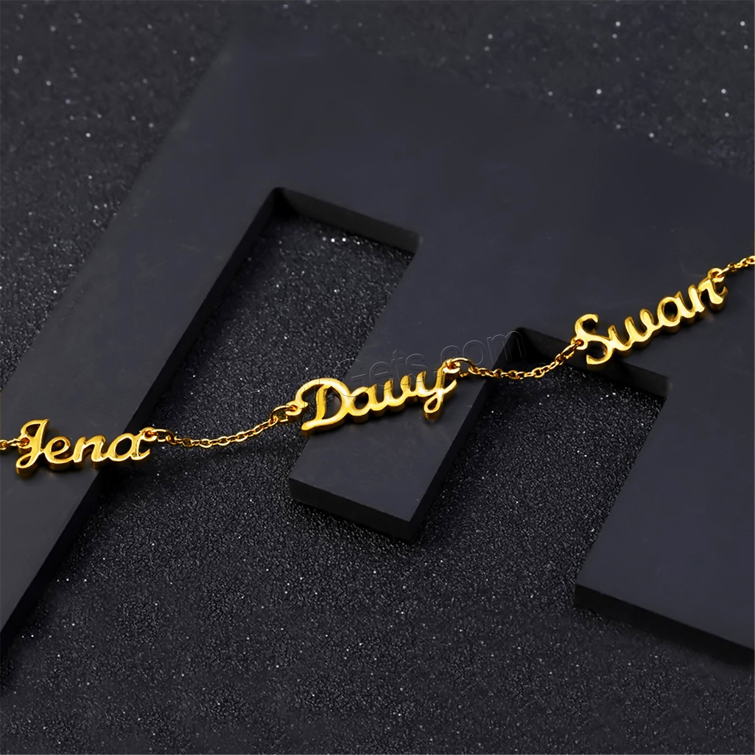 Edelstahl Schmuck Halskette, 304 Edelstahl, mit Verlängerungskettchen von 1.97inch, Vakuum-Ionen-Beschichtung, Jeder benutzerdefinierte Text muss weniger als zehn Buchstaben sein & Modeschmuck & unisex, keine, Länge:ca. 17.72 ZollInch, verkauft von PC