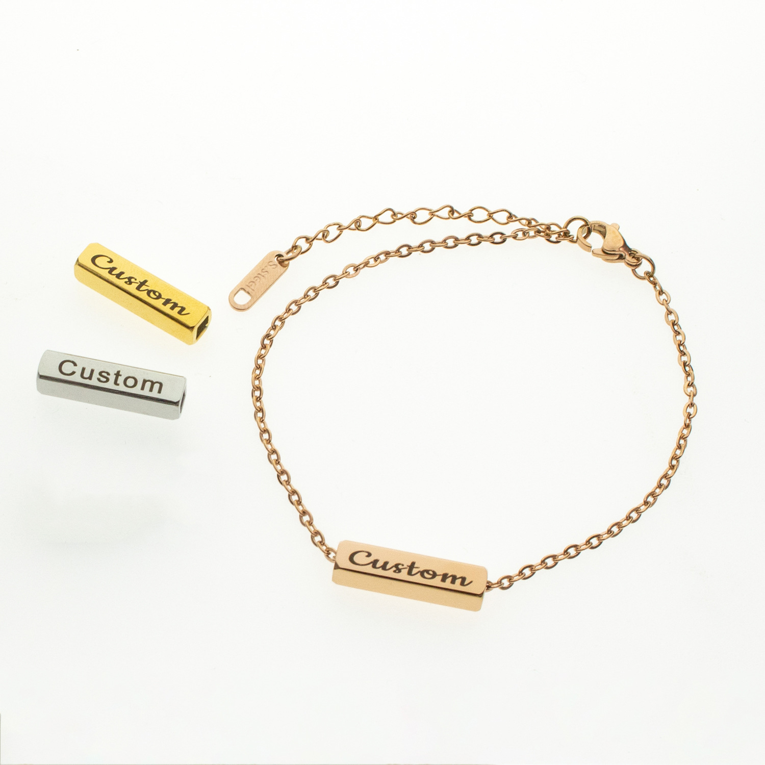 304 Stainless Steel Bracelet, with 1.97inch extender chain, Vacuum Ion Plating, Each custom text must be less than 10 letters & fashion jewelry & Unisex, more colors for choice, Length:Approx 6.69 Inch, Sold By PC