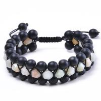 Gemstone Woven Ball Bracelets, Abrazine Stone, with Knot Cord & ​Amazonite​ & Tiger Eye, three layers & Unisex & anti-fatigue, 22mm Approx 7.5-11.8 Inch 