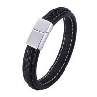 PU de microfibra Pulsera, con acero inoxidable 316, Esférico, chapado en color de plata, Joyería & longitud diferente para la opción & para hombre, más colores para la opción, 12mm, Vendido por UD