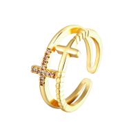 Brass Cuff Finger Ring, plated, Adjustable & micro pave cubic zirconia & for woman 