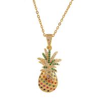 Zirkonia Mikro pflastern Messinghalsketten, Messing, Ananas, goldfarben plattiert, unisex & Micro pave Zirkonia, farbenfroh, 15x30mm, Länge:ca. 17.7 ZollInch, verkauft von PC